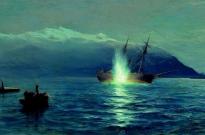 Картина Л. Ф. Лагорио «Потопление катерами парохода «Великий князь Константин» турецкого парохода «Интибах» на Батумском рейде в ночь на 14 января 1878 г.»