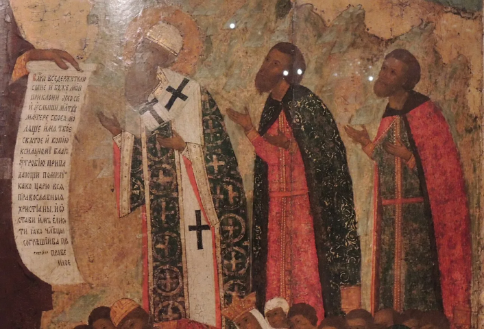 Боголюбская икона с предстоящими митрополитом Ионой, Василием II и Иваном III